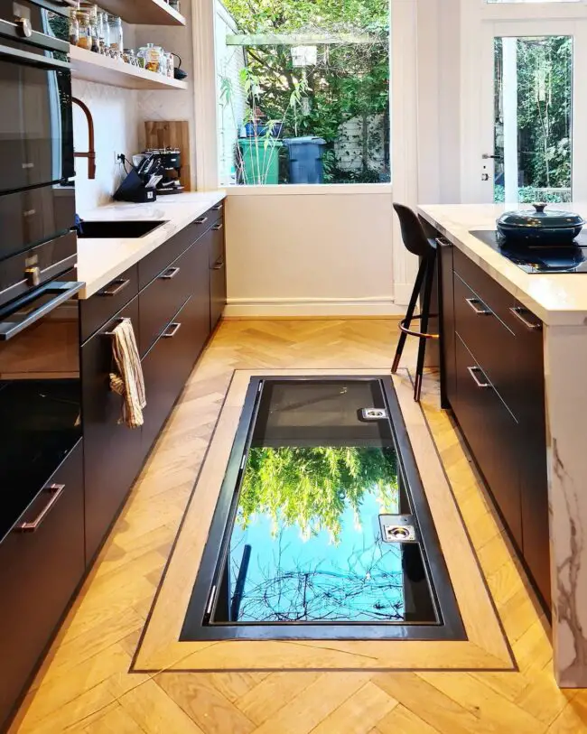 Kitchen Wine Cellar with Discreet Floor Hatch