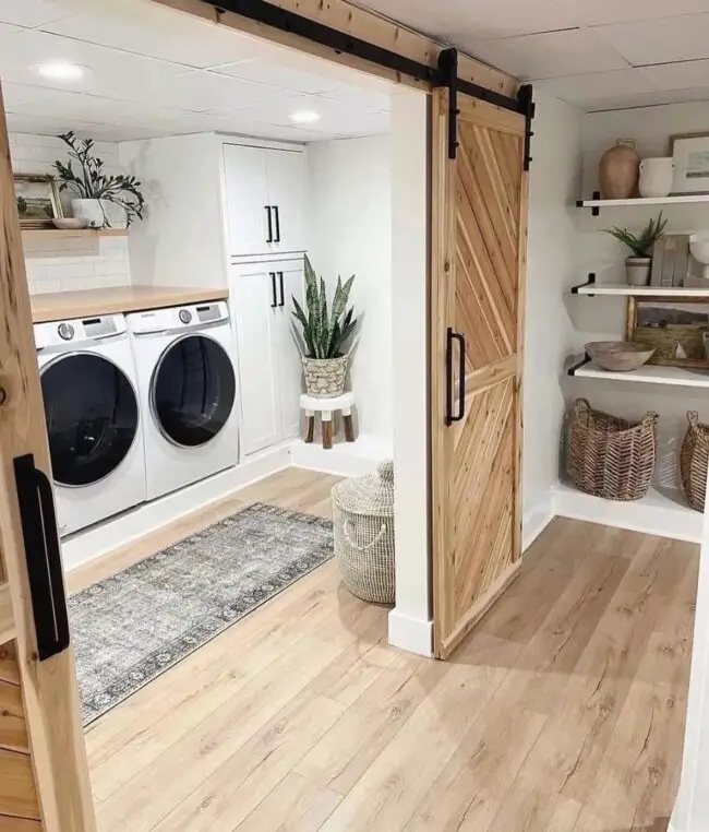 Farmhouse Laundry with Barn Door