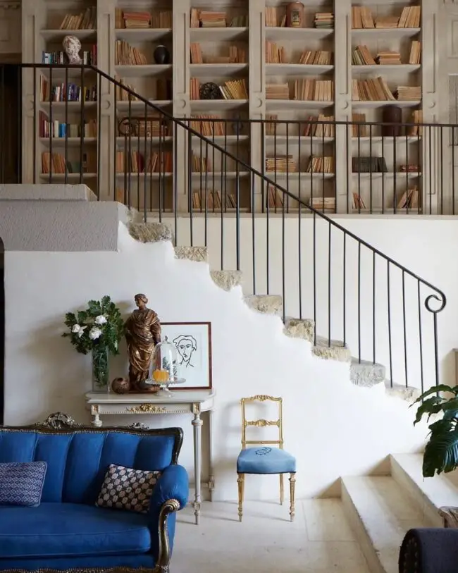 French Country Living Room with Blue Accents