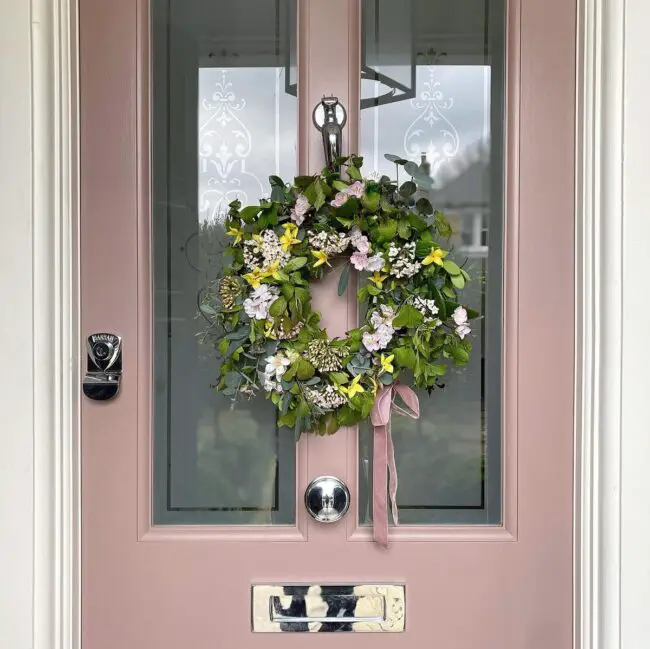 Lively Spring Floral Wreath with Ribbon