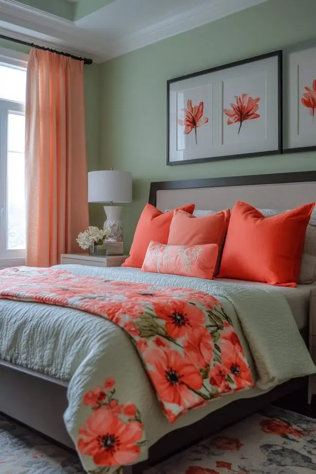 Chic Sage and Coral Room Design