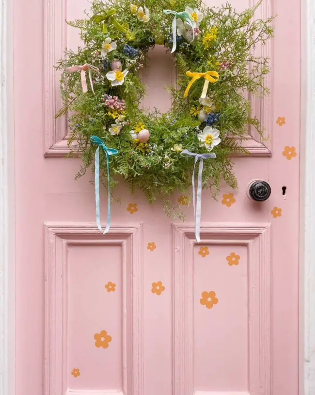 Charming Blooms Adorning a Pink Entrance