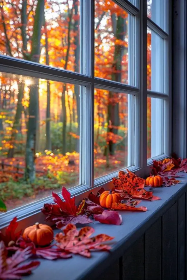 Bright Autumn Leaves and Pumpkins Display