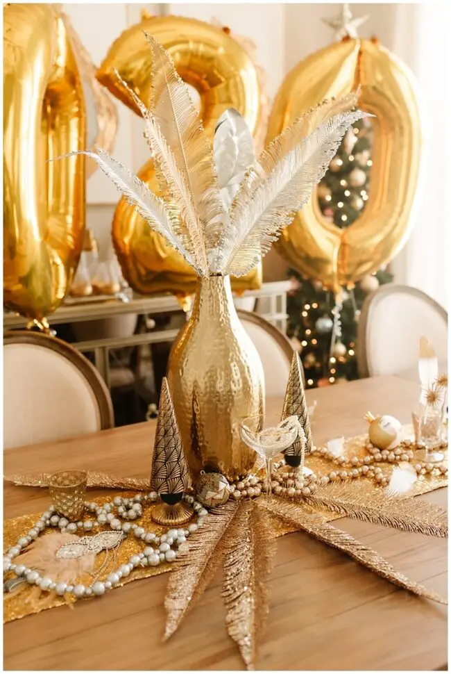 Feather-Adorned Gold Centerpiece