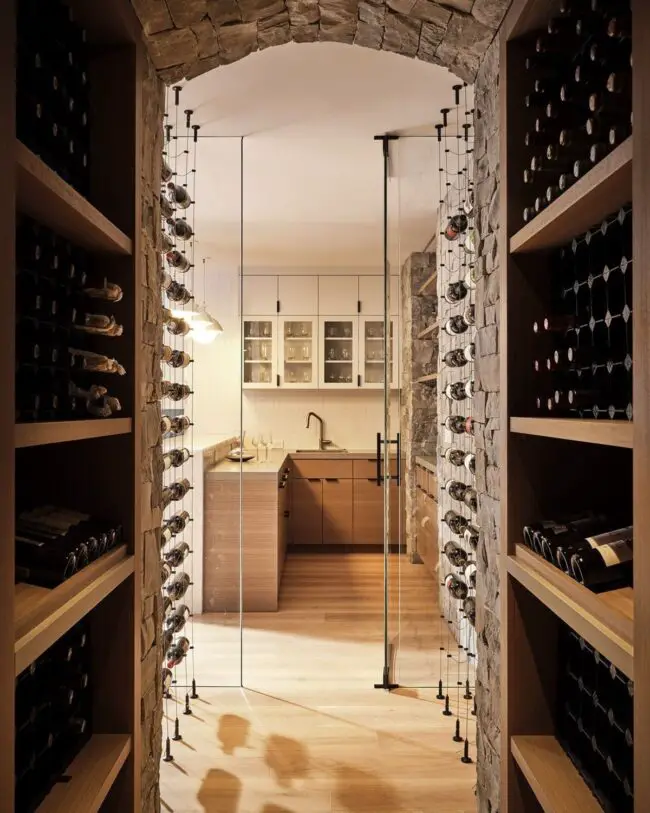 Rustic Wine Cellar with Glass Entrance