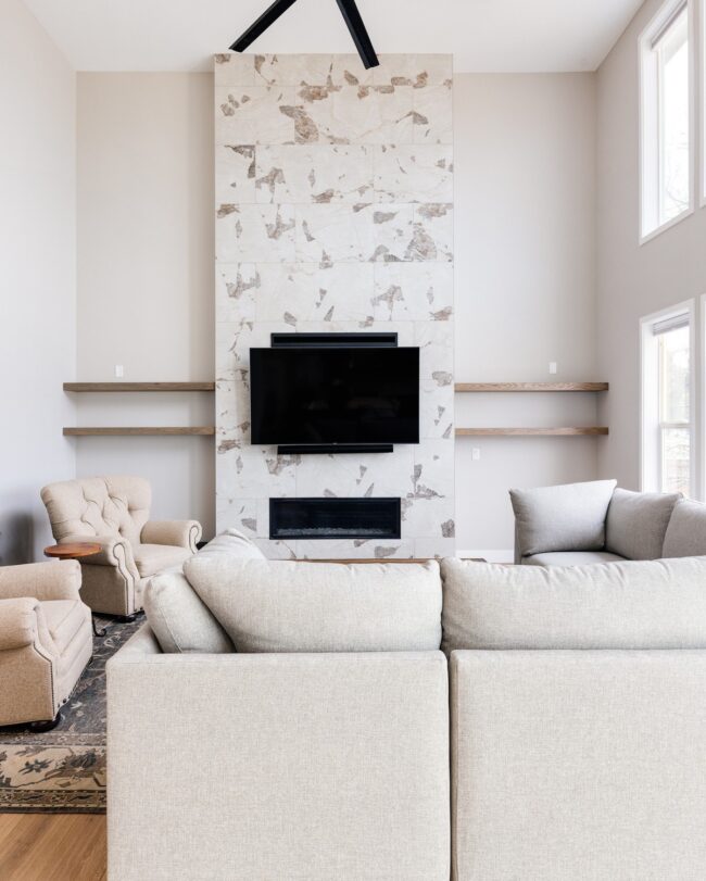 Neutral Marble Fireplace with Elegant Simplicity