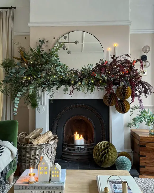 Dramatic Christmas Garland on the Mantle