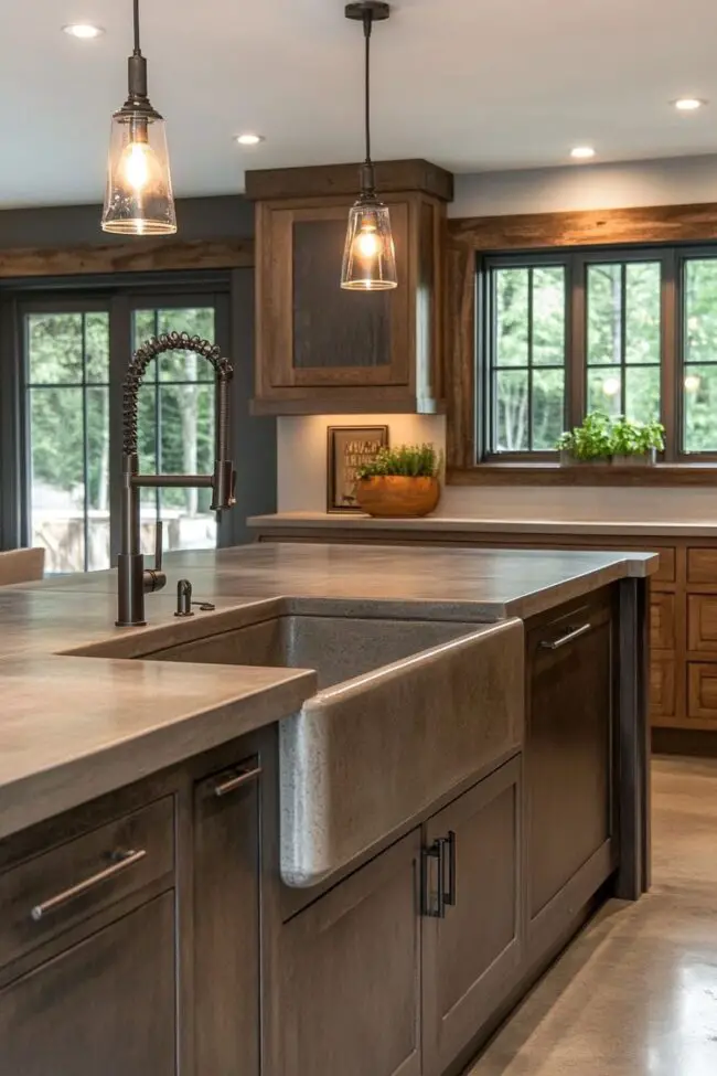 Chic Concrete Kitchen in Farmhouse Style