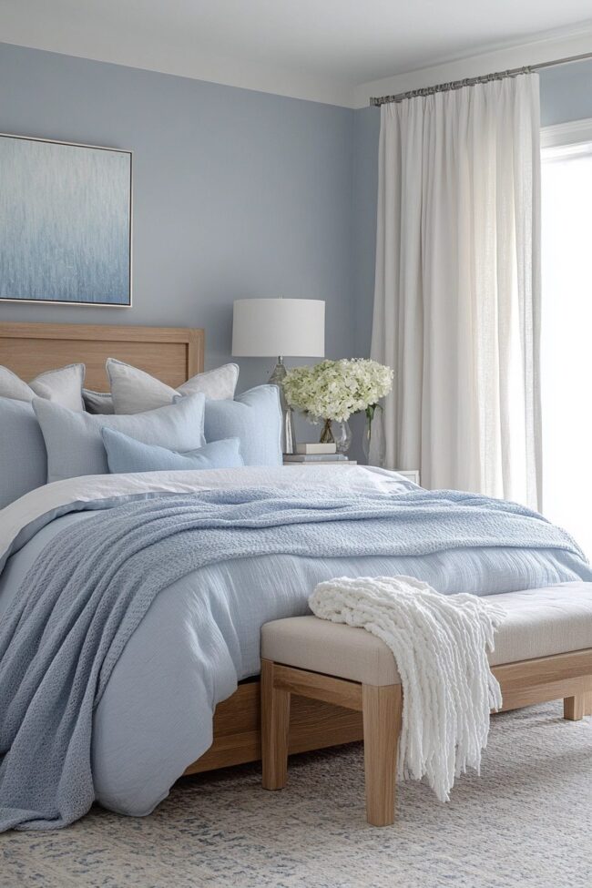 Soft Blue Retreat with Layered Bedding