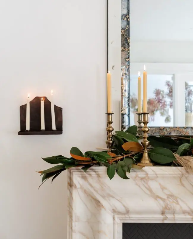 Classic Mantle with Mirror and Brass Candlesticks