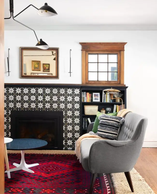 Bold Star Patterned Tile Surround