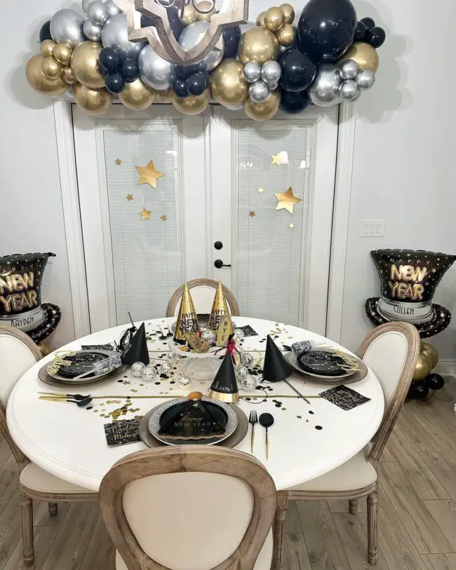 Black, Gold, and Silver Balloon Arrangement