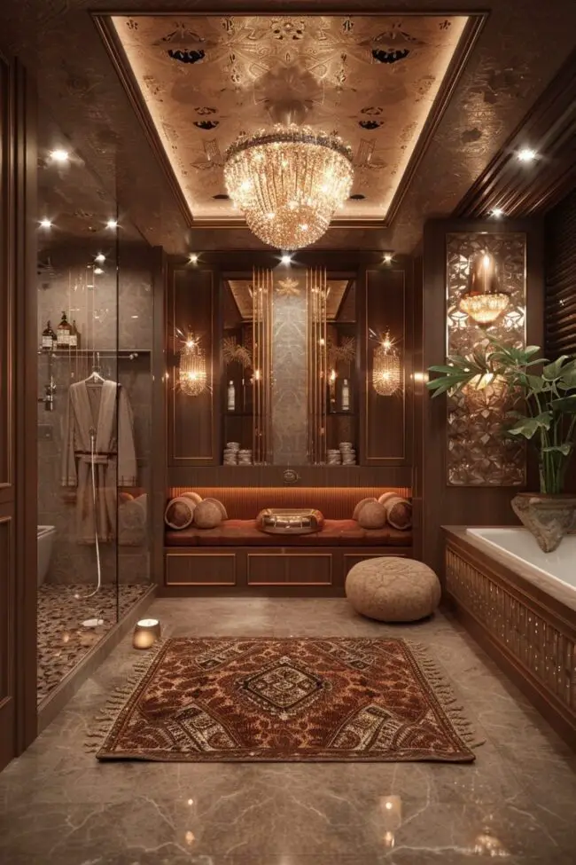 Opulent Spa Retreat with Rich Wood Accents