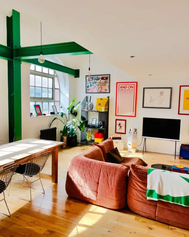 Industrial Chic Living Room with Bold Touches