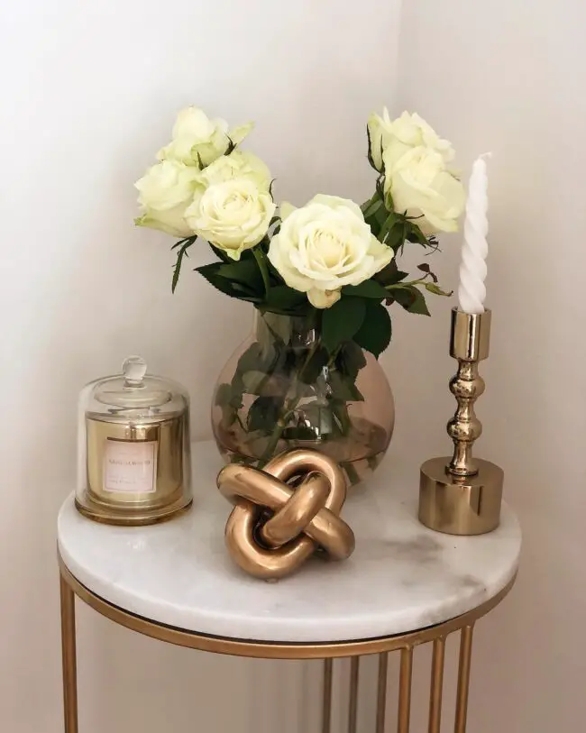 Marble Side Table with Gold Highlights