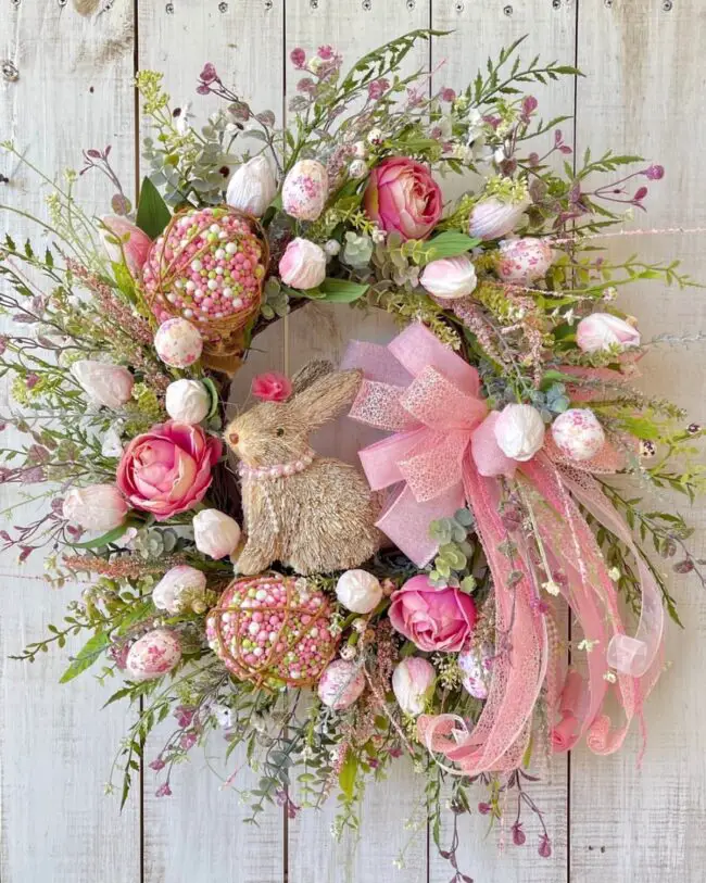 Charming Pink Bunny with Floral Accents