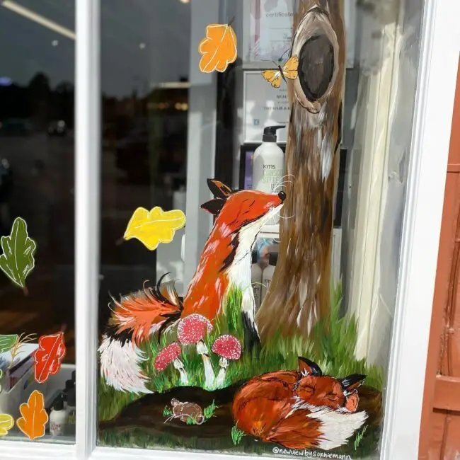 Playful Fox-Themed Window Painting