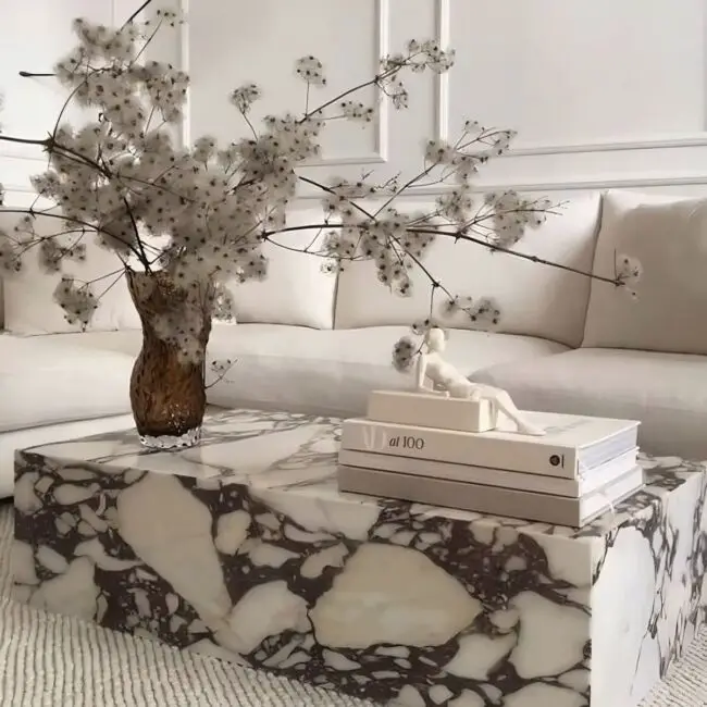 Marble Coffee Table with Floral Accents