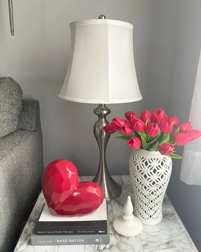 Charming Nightstand Featuring Hearts and Tulips