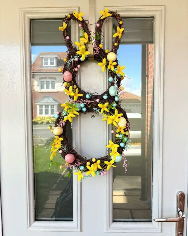 Bunny Wreath Adorned with Bright Yellow