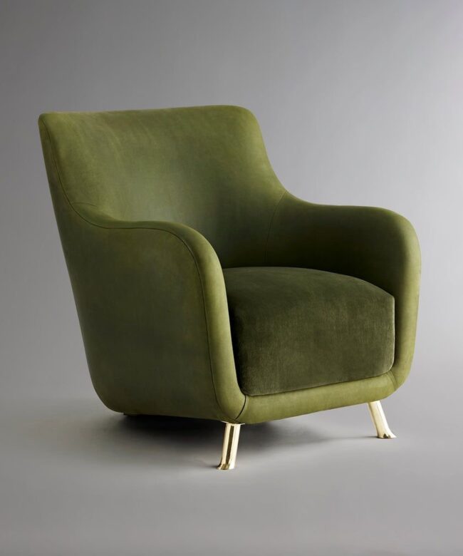 Olive Green Armchair with Gold Legs