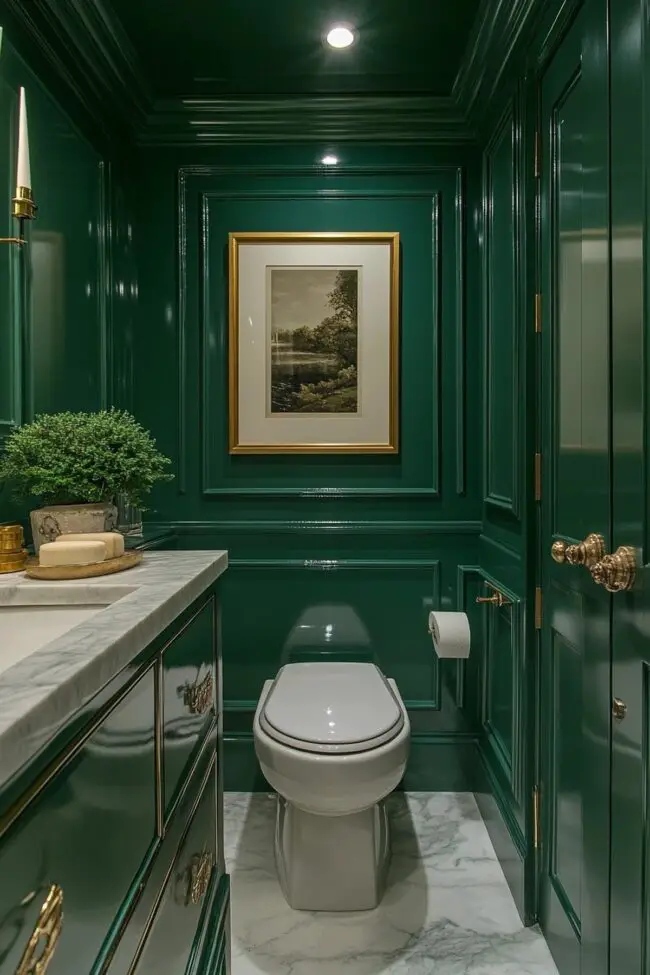 Chic Green and Gold Bathroom Design