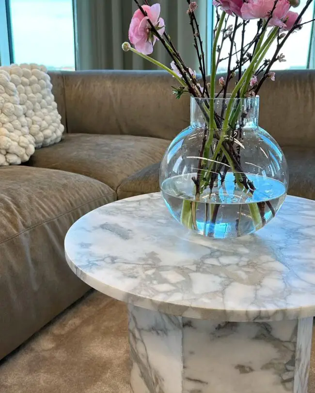 Marble Coffee Table with Flower Display