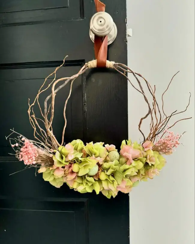 Natural Twig and Floral Half-Wreath Design