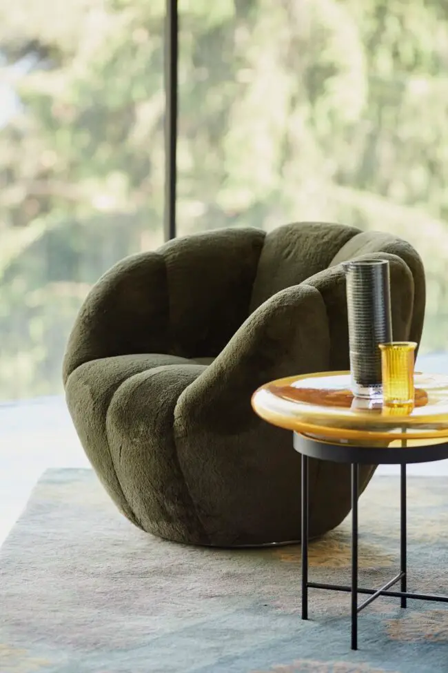 Sleek Olive Boucle Chair