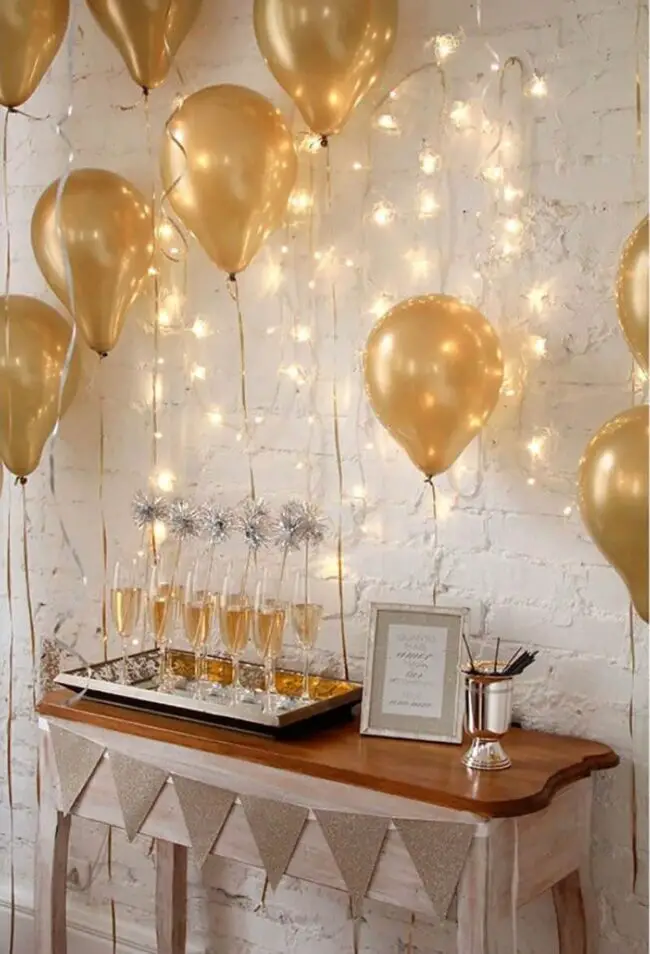 Gold Balloon Wall with Soft Illumination