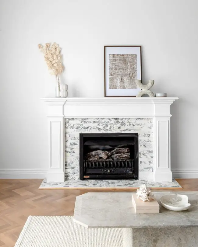 White Marble Fireplace with Classic Design