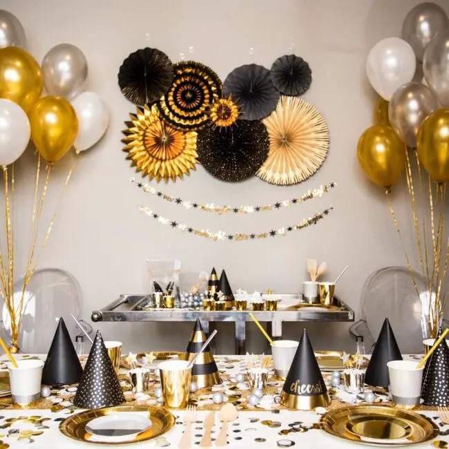 Black and Gold Paper Fan Display