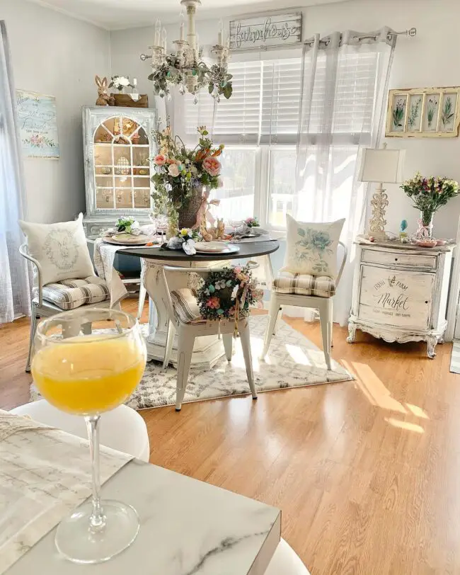 Bright and Airy Breakfast Nook with Floral Details