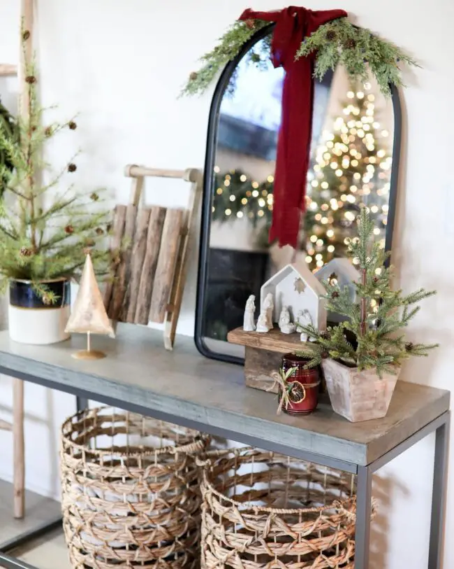 Minimalist Entryway with Holiday Greenery