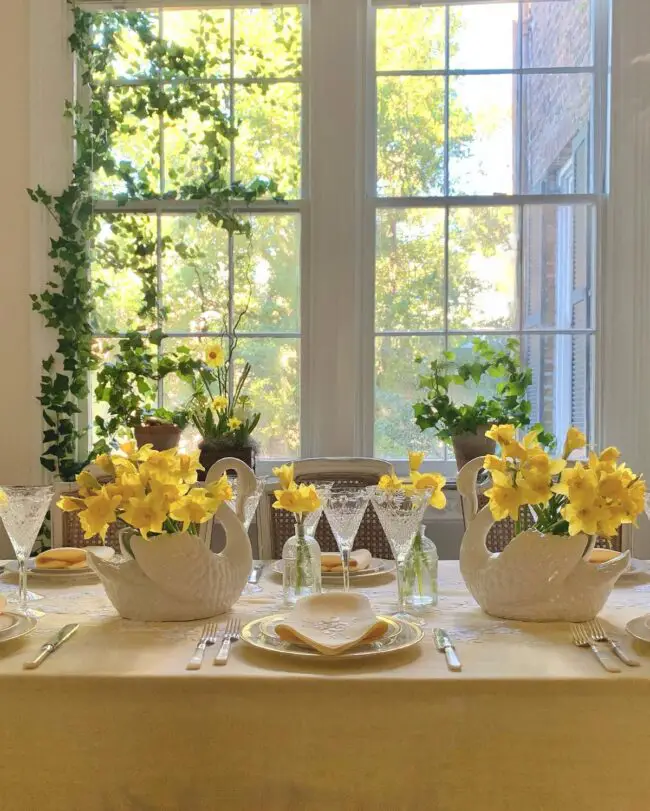 Bright Yellow Daffodil Table Arrangements