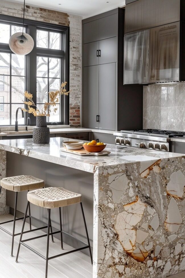 Compact Kitchens Featuring Striking Countertops