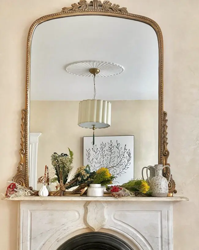 Rustic Mantle with Natural Floral Decor