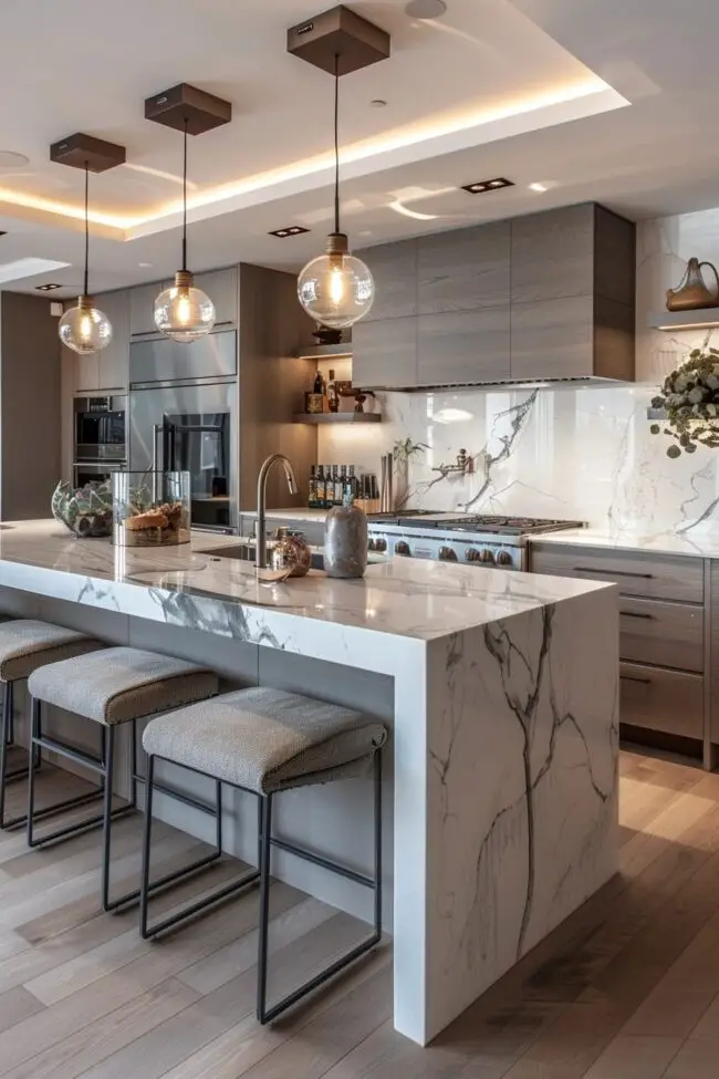 Stunning Waterfall Islands for Kitchens