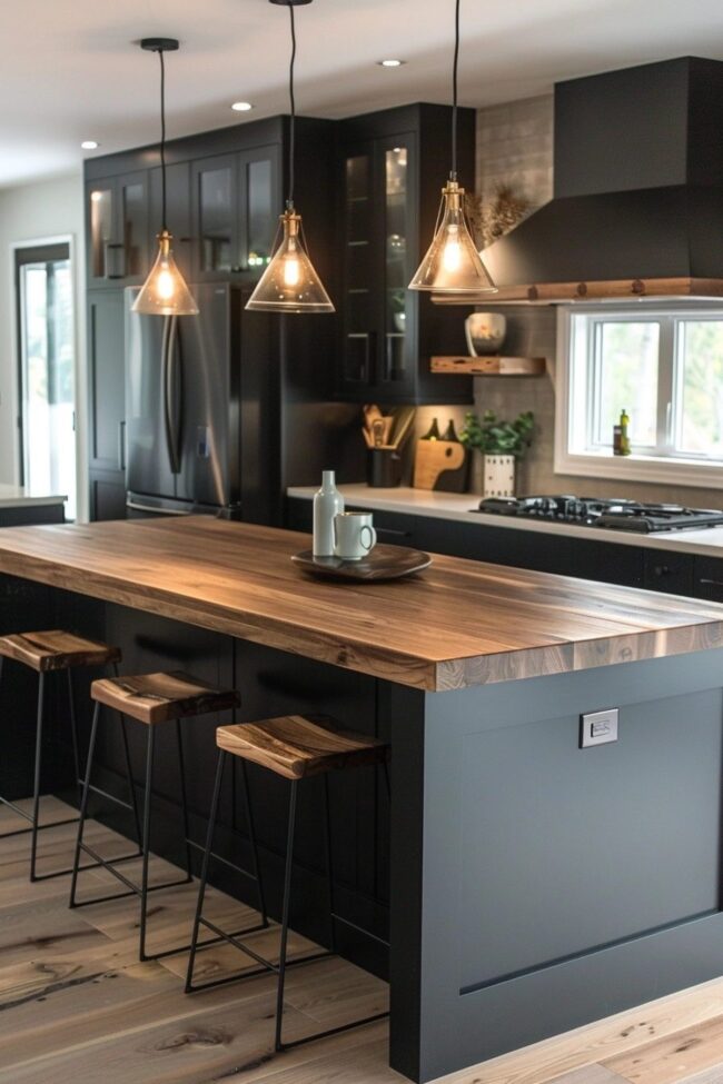 Striking Black and Wood Kitchen Designs