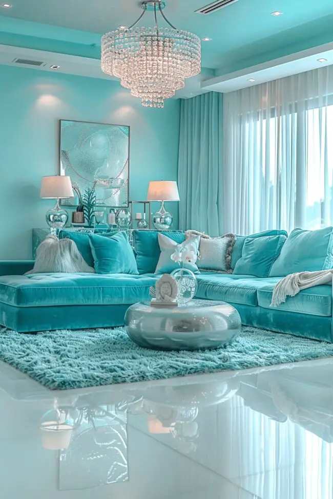 Refreshing Aquamarine Living Room Design