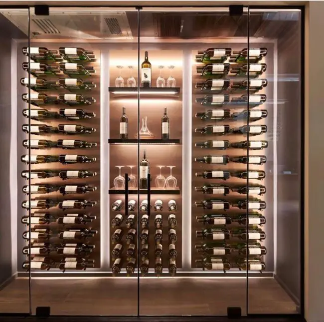 Contemporary Wine Display with Sleek Glass Doors