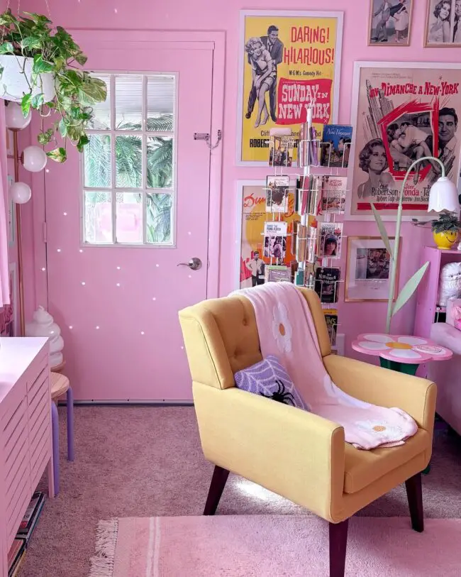 Retro Feminine Vibes in a Living Room Corner