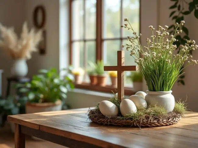 Charming Rustic Cross with Fresh Greenery