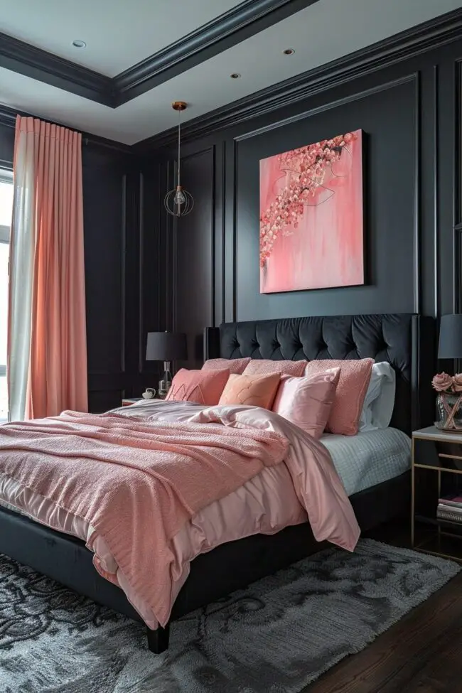 Chic Pink Touches in Dark Interiors