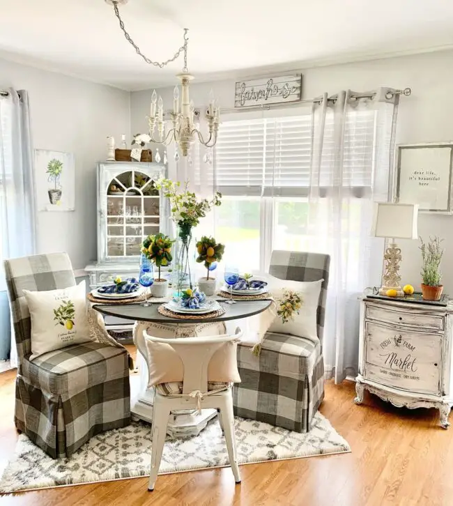 Cozy Breakfast Nook with Lemons and Plaid Touches