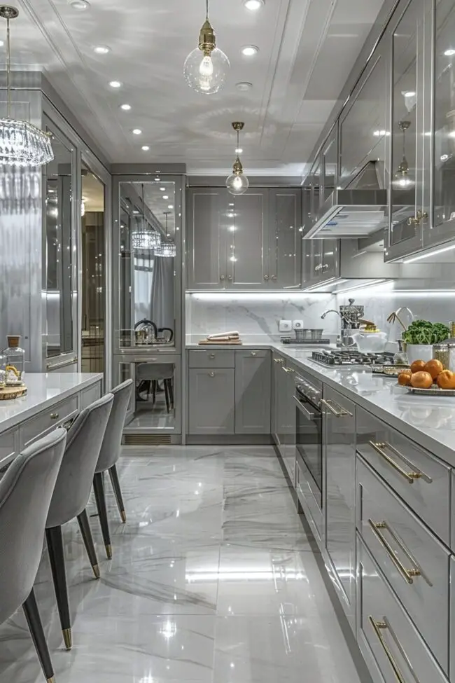 Shiny Finishes for Compact Kitchen Spaces