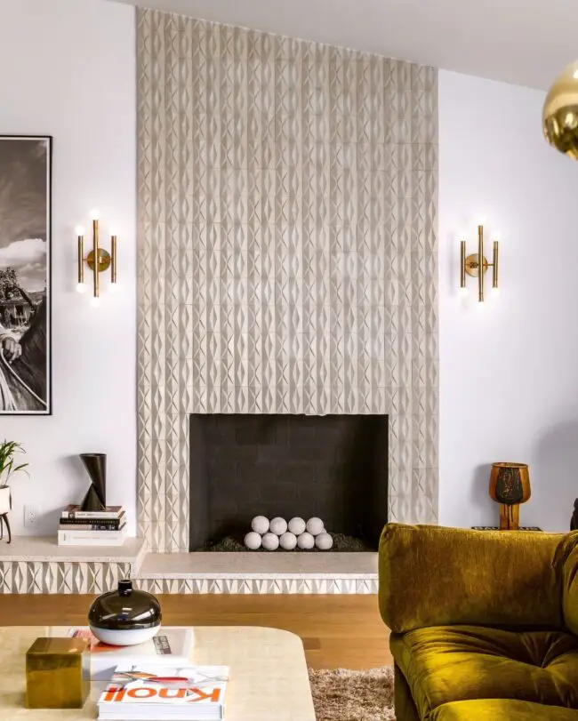 Textured Beige Tiles with Mid-Century Modern Accents