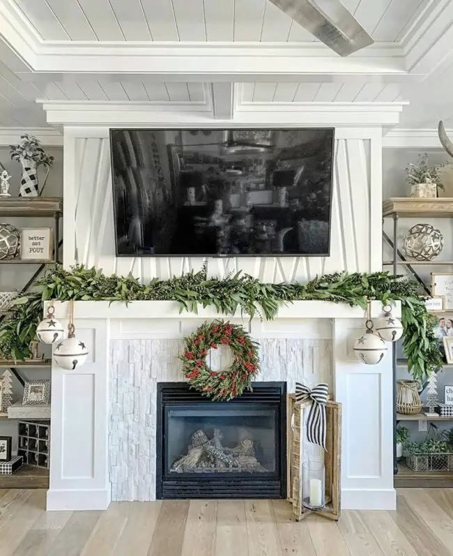 Traditional Greenery Mantle with TV Integration