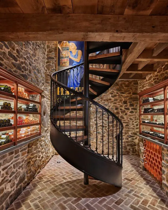 Vintage Wine Cellar with Elegant Spiral Staircase