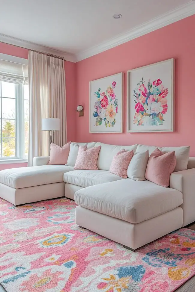 Bold Flamingo-Inspired Living Space